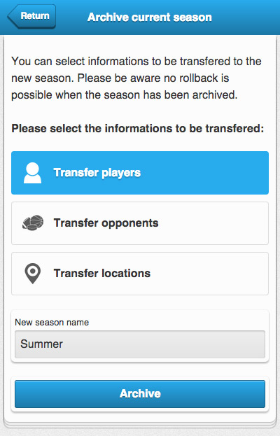 Transfer player, game and location trough season