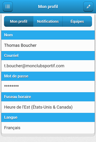 Mobile version - Profile page in French