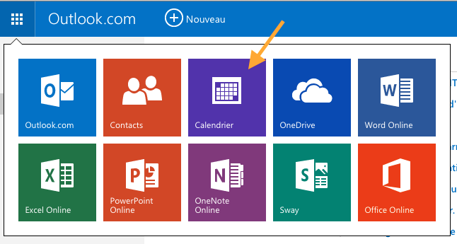 Outlook.com ouvrir outil calendrier