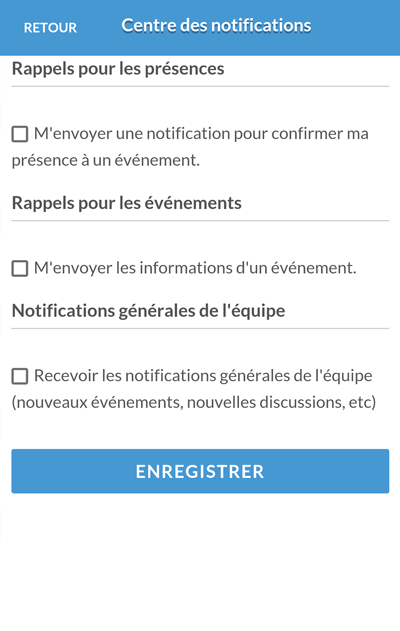 Version mobile - Centre des notifications