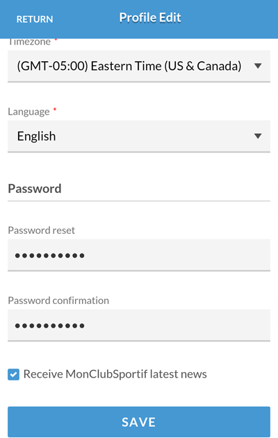Mobile version - Edit password