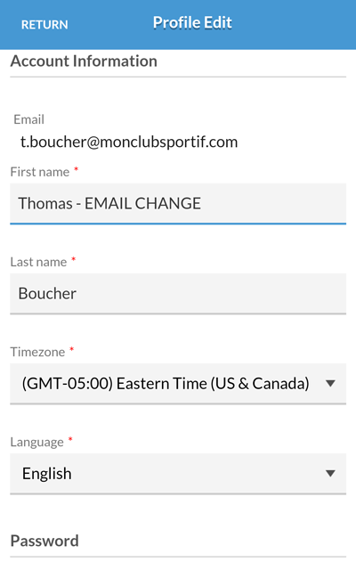 Mobile version - Add Email change mention