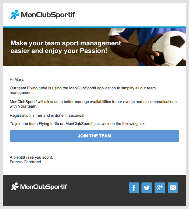 Mobile version - Sport team invitation