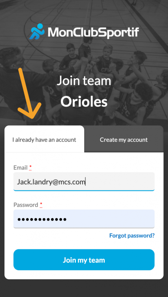 Join a team : already have an account