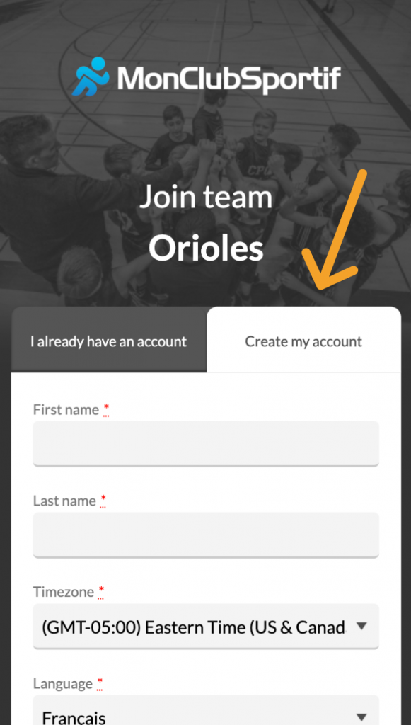 Join a team : create my account