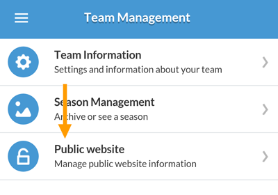 Mobile version - Access to team website management