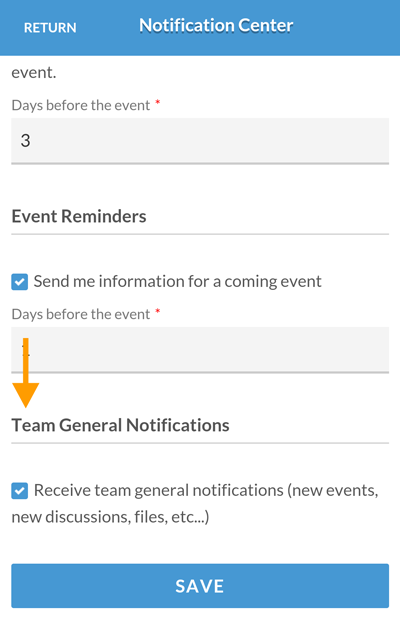 Mobile version - Activate team general notifications