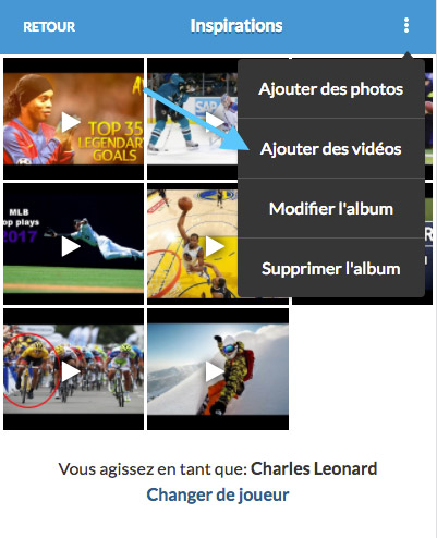 mobile application sport ajout youtube vimeo vidéos